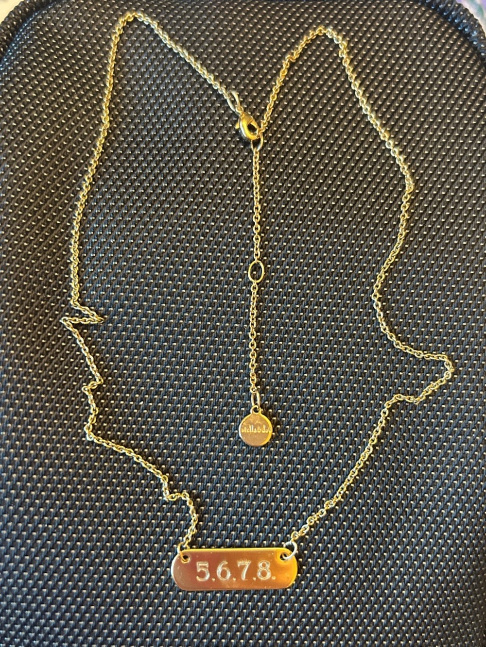 Stella & Dot Necklace Adjustable 16-18 Inches Engraved Bar 5.6.7.8. Pendant